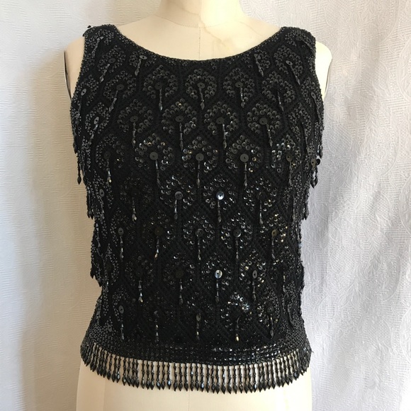 Vintage 50’s/60’s black beaded sleeveless sweater - Picture 1 of 8